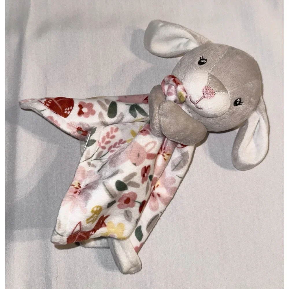 GERBER Modern Moments Baby Plush Gray Bunny‎ Lovey Floral Security Blanket